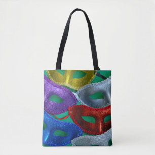 Kleurrijke glittermaskers tote bag