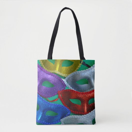 Kleurrijke glittermaskers tote bag (Voorkant)