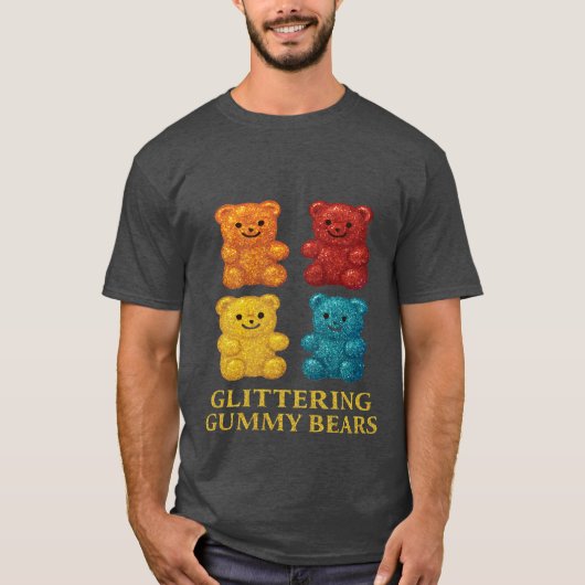 Kleurrijke Glittery Gummy Beren Design T-shirt (Voorkant)