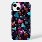 Kleurrijke Glittery Hearts Patroon Monogram Case-Mate iPhone Case (Achterkant)