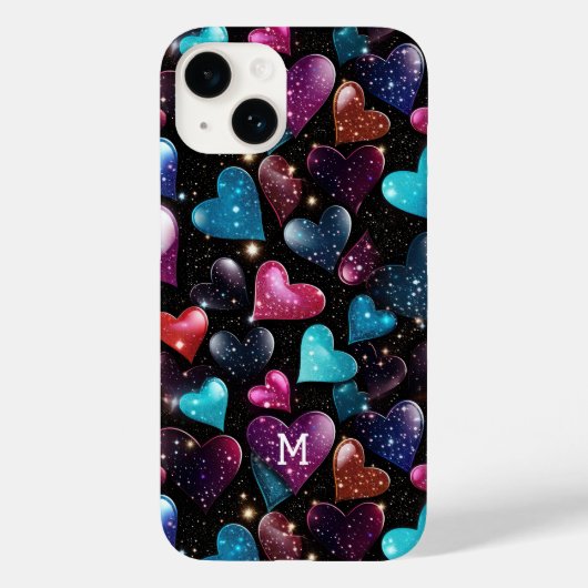 Kleurrijke Glittery Hearts Patroon Monogram Case-Mate iPhone Case (Achterkant)