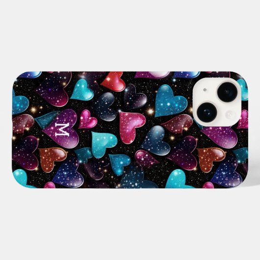 Kleurrijke Glittery Hearts Patroon Monogram Case-Mate iPhone Case (Achterkant (horizontaal))