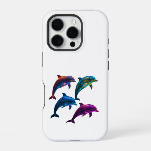 Kleurrijke gloeiende dolfijnen kunst iPhone 16 pro hoesje