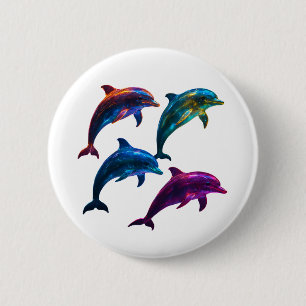 Kleurrijke gloeiende dolfijnen kunst ronde button 5,7 cm