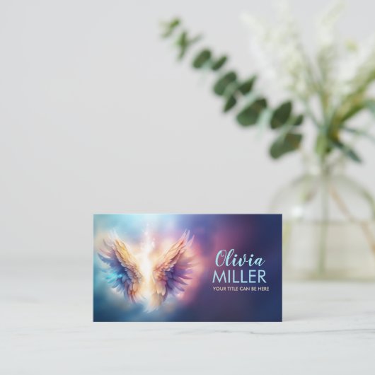 Kleurrijke gloeiende engelenvleugels visitekaartje (Staand voorkant)