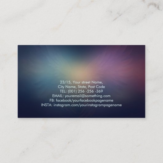 Kleurrijke gloeiende engelenvleugels visitekaartje (Achterkant)