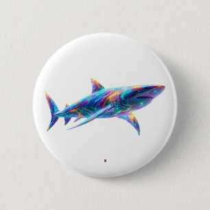 Kleurrijke Gloeiende Haaien Kunst – Neon Oceaandie Ronde Button 5,7 Cm