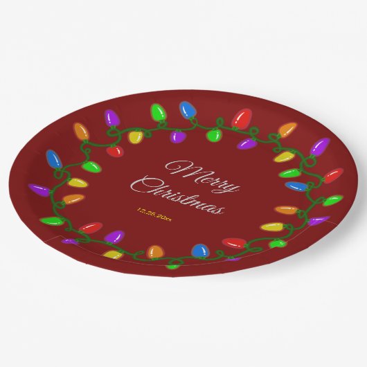 Kleurrijke gloeiende kerstverlichting papieren bordje (Gekanteld)