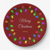 Kleurrijke gloeiende kerstverlichting papieren bordje (Voorkant)