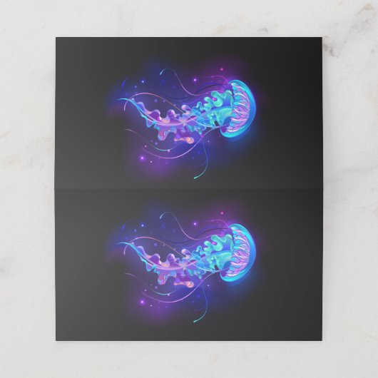Kleurrijke gloeiende kwal afsprakenkaart (Buitenkant ongevouwen)