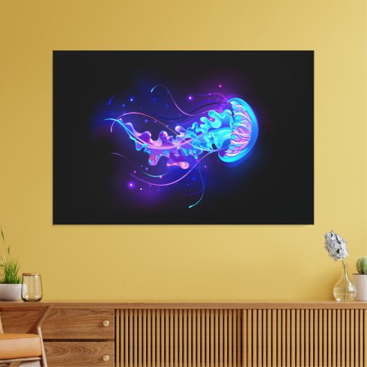 Kleurrijke gloeiende kwal canvas afdruk (Insitu (Woonkamer))