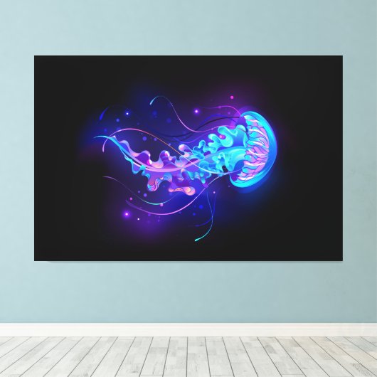 Kleurrijke gloeiende kwal canvas afdruk (Insitu (Houten vloer))