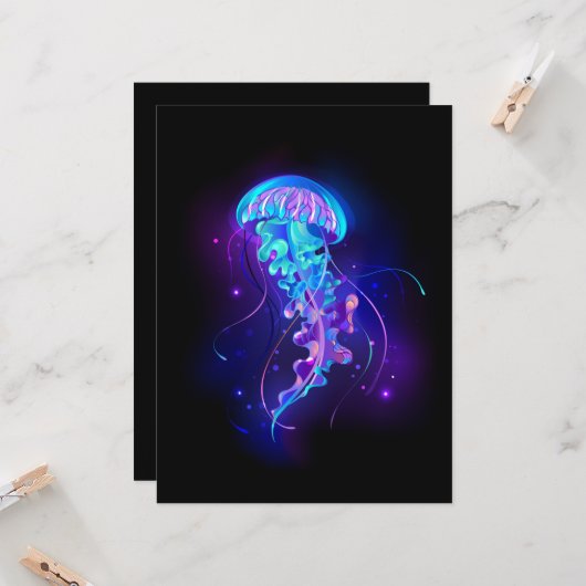 Kleurrijke gloeiende kwal kaart (Voorkant / Achterkant in situ)