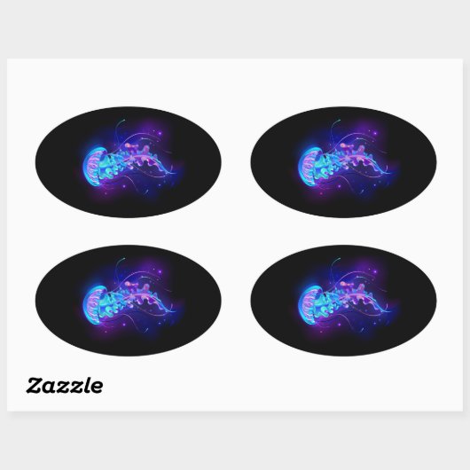 Kleurrijke gloeiende kwal ovale sticker (Vel)