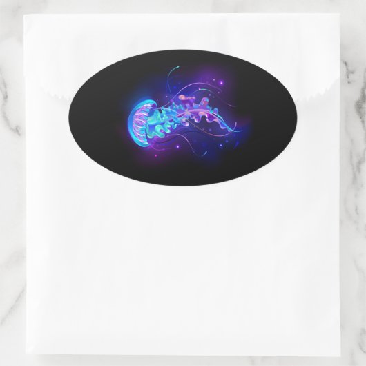Kleurrijke gloeiende kwal ovale sticker (Tas)