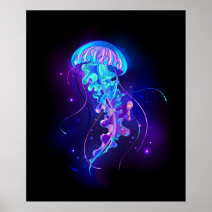 Kleurrijke gloeiende kwal poster