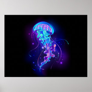 Kleurrijke gloeiende kwal poster