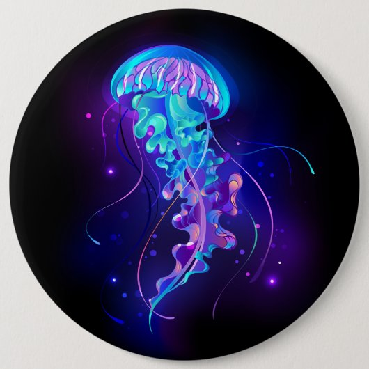 Kleurrijke gloeiende kwal ronde button 6,0 cm (Voorkant)