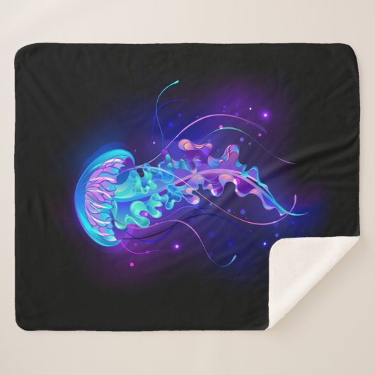 Kleurrijke gloeiende kwal sherpa deken (Voorkant (horizontaal))