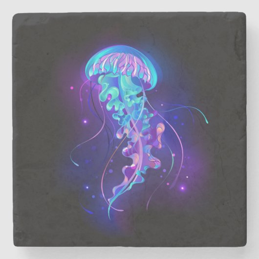 Kleurrijke gloeiende kwal stenen onderzetter (Voorkant)