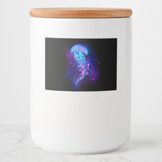 Kleurrijke gloeiende kwal voedselcontainer etiket (Voorkant)