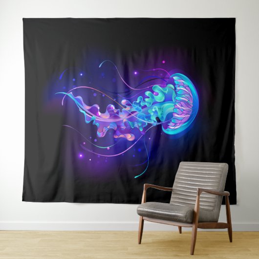 Kleurrijke gloeiende kwal wandkleed (In Situ (horizontaal))