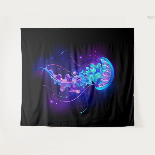 Kleurrijke gloeiende kwal wandkleed (Voorkant (horizontaal))
