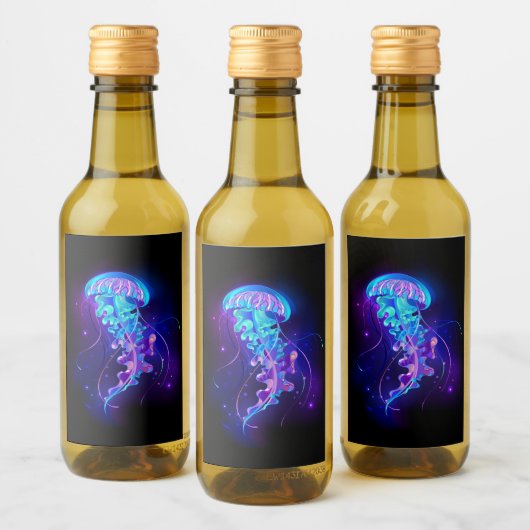Kleurrijke gloeiende kwal wijn etiket (Flessen)