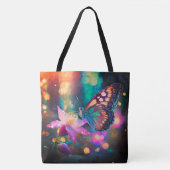 Kleurrijke gloeiende vlinder en Columbine bloem Tote Bag (Voorkant)