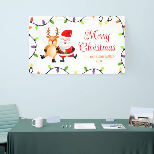 Kleurrijke gloeilampen Santa Reindeer Kerstmis Spandoek (Beurs)