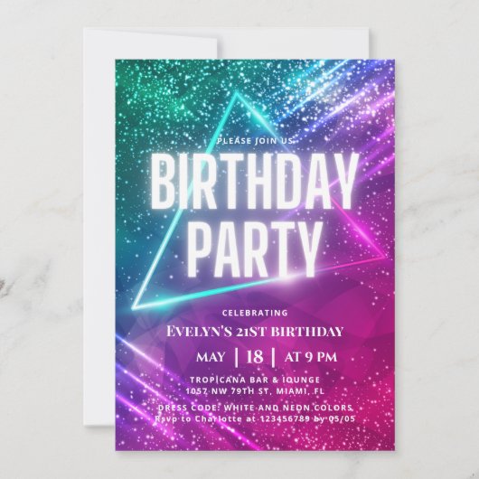 Kleurrijke Glow Neon 21e Verjaardagsfeestje Kaart (Voorkant)