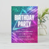 Kleurrijke Glow Neon 21e Verjaardagsfeestje Kaart (Staand voorkant)
