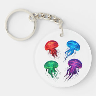 Kleurrijke Glowing Jellyfish Art Sleutelhanger