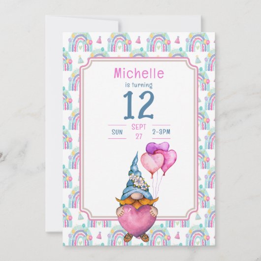 Kleurrijke Gnome Retro verjaardagsuitnodiging Kaart (Voorkant)