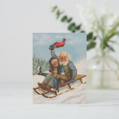 Kleurrijke  gnomen op een slee-kaart briefkaart (Staand voorkant)