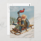 Kleurrijke  gnomen op een slee-kaart briefkaart (Voorkant / Achterkant)