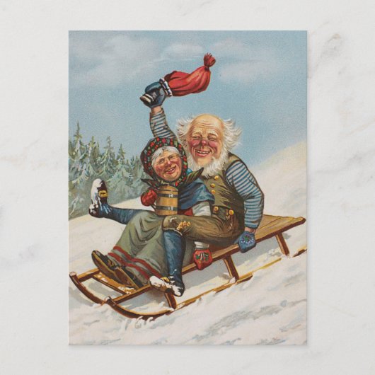 Kleurrijke  gnomen op een slee-kaart briefkaart (Voorkant)