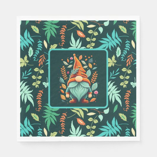 Kleurrijke gnoom en vallende bladeren servet (Voorkant)
