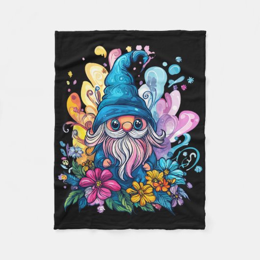 Kleurrijke gnoom omgeven door levendige bloemen fleece deken (Voorkant)