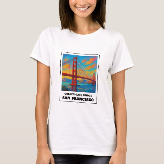 Kleurrijke Golden Gate brug San Francisco reizen T-shirt (Voorkant)