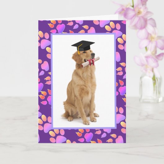 Kleurrijke Golden Retriever Afstuderen Kaart (Orchidee)