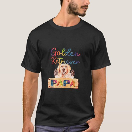 Kleurrijke Golden Retriever Dog Papa Schattige Pup T-shirt (Voorkant)