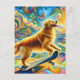 Kleurrijke Golden Retriever Skateboarden Briefkaart