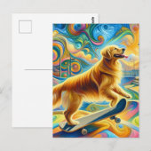Kleurrijke Golden Retriever Skateboarden Briefkaart (Voorkant / Achterkant)