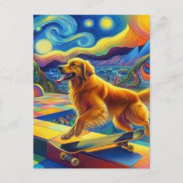 Kleurrijke Golden Retriever Skateboarden Van Gogh Briefkaart