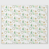 Kleurrijke Golden Stars Pine Tree Waterverf Cadeaupapier (Vlak)