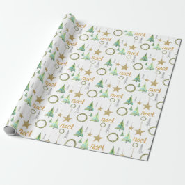 Kleurrijke Golden Stars Pine Tree Waterverf Cadeaupapier