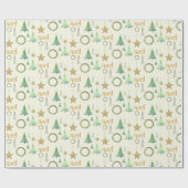 Kleurrijke Golden Stars Pine Tree Waterverf Cadeaupapier (Vlak)