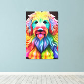 "Kleurrijke Goldendoodle Abstract levendig design Canvas Afdruk (Insitu (Houten vloer))