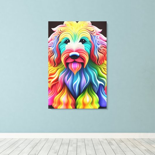 "Kleurrijke Goldendoodle Abstract levendig design Canvas Afdruk (Insitu (Houten vloer))